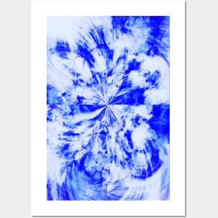 Blue and White Tie Dye Splash Abstract Artwork Posters and Art